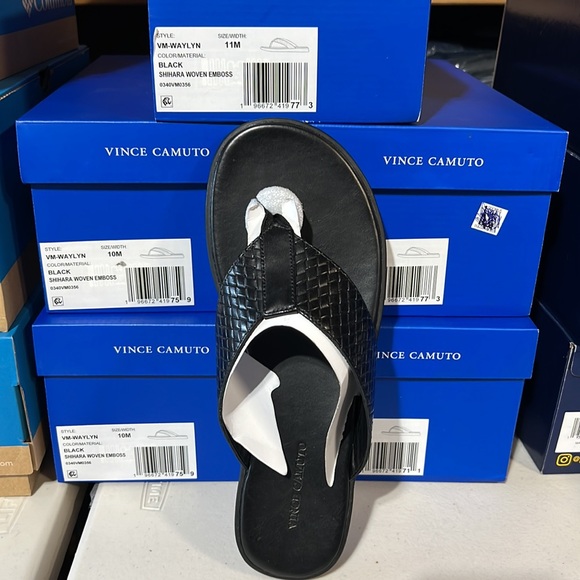 Vince Camuto Men’s Black Waylyn Woven Leather Upper Flip Flop Sandal NEW NIB - Picture 3 of 9
